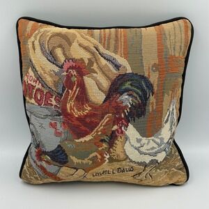 VTG Lovell‎ L. Davis Rooster Tapestry Throw Pillow 12" Farmhouse Country Decor
